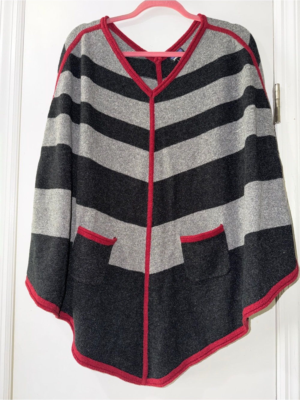 Patagonia Black, Gray and Red Striped Poncho